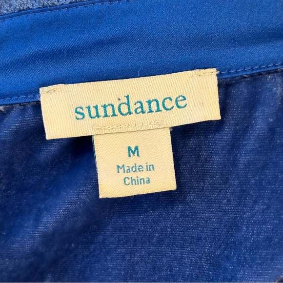 Sundance Sz M Blue Velvet Peasant Blouse Lace Trim Boho - Picture 7 of 8